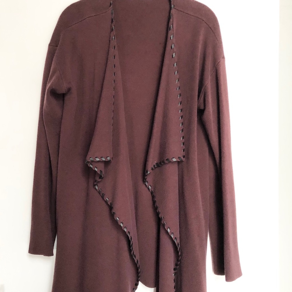 Drape Cardigan with Leather Detail